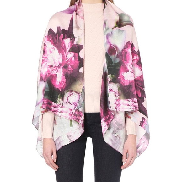 🍒NWT🍒 TED BAKER 100% SILK POSIE CAPE SCARF - Picture 3 of 7